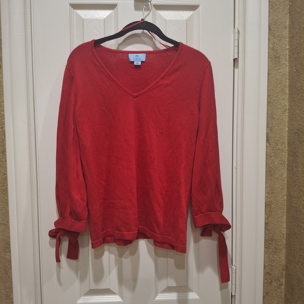 CeCe Red V-Neck Blouse with Bow Sleeves